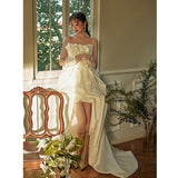 2026 New Sexy Temperament Brating Bride's Bridal Fetal Flowers Before The Long Tail Fairy Gas Trip Wedding Dress HZ0517