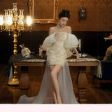 Birthday Party Dress High-End Feeling Light And Niche Banquet Temperament High-End One-Word Adult Ceremony Princess Dress HZ0517