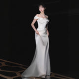 French-Style Linden Face Shoulder Light Wedding Dress High-Grade White Niche Temperament Fishtail Welcome Bride Out Of The Yarn HZ0517
