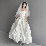 Smear The Bosom Of The Wedding Dress With A Simple Niche French Yarn Engagement White Welcome Dress Dress Dress HZ0517