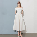 White One-Liner Dress Dress 2026 Winter New Birthday Party Party Party Party Dress Small White Dress HZ0517