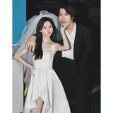 French Slings Light Wedding Dress Small Bride White Thin Simple Dress Skirt Short Fascling Card Yarn HZ0517