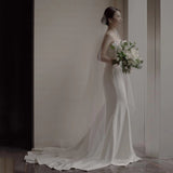 Sing Noodle Fish Tail Light Wedding Temperament Tective Bride Out Yarn Simple Outdoor Lawn Travel French Tail Wedding Dress HZ0517