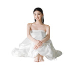 French Morning Robe Female Bride High Sense Of The Dress With A Touch Of A Smiley Dress With Light Wedding Dress With Light Luxury Yarn Engagement White Breast-Wearing Dress HZ0517
