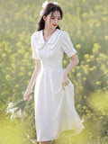 French Small Evening Dress White With A Little Man's Engagement Certificate Registration Small White Dress Vintage Doll-Collared Dress HZ0517