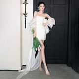 Simple Light Wedding Dress Small Bride Shoulder Engagement Dress Bra Morning Dress French Certificate Registration Small White Dress HZ0517