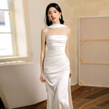 2026 French Light Wedding Dress Bride White Simple Thin Dress Adult Ceremony Banquet With A Front-Faced Morning Dress Woman HZ0517