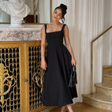 Banquet Dress 2026 Summer New Women's Temperament Square With Sleeveless Belt Sling Dress HZ0517