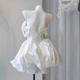 The Fascing Face Of The Shoulder Of The Small French Small High-End Feeling Short Card Wedding Wedding Birthday Banquet White Dress Dress HZ0517