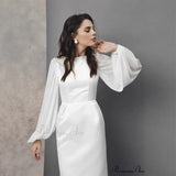 White Evening Dress Female Light Luxury Fishtail French Long-Sleeved Simple White Dress Niche Elegant Light Wedding Dress HZ0517