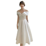 One-Word Shoulder Wedding Dress 2026 New Bridal Densat Simple White French Light Wedding Dress Can Usually Wear A Small Dress Skirt HZ0517