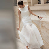 French Light Wedding Dress Bride Small Simple Vertewn Morning Dress Certificate Small White Dress Open Back Light Wedding Dress HZ0517