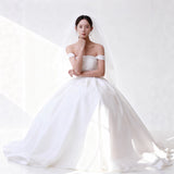 Korean One-Word Shoulder-Light Wedding Dress 2025 New Bride Simple Yarn Super Fairy Temperament Banquet Evening Dress HZ0517