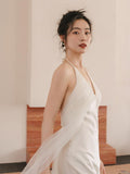 Korean Light Wedding Dress Champagne Morning Robe Dress 2026 Summer New Bridal Trip Hanging Neck Sling Wedding Dress HZ0517