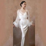 Fashion White Deep V-Neck Sexy Dress 2026 Spring New Fashion Trend Fishtail Shot Light Wedding Dress HZ0517