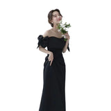 New Theme Evening Dress Vintage Vertiny Photo Black Wedding Couple Photo French Hepburn Style Dress HZ0517