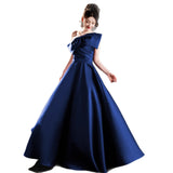 One-Shoulder Evening Dress Bow Bow Host Simple Temperament Banquet Dress Dress Performance Dress Performance Dress HZ0517