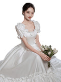 White Evening Dress Vintage Sedevent Light Wedding Dress Bridal Dress Registration License Small White Dress Fairy Court Style Princess HZ0517