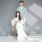 Korean Light Wedding Temperament Simple White Long-Sleeved Vertiny Bride Wedding Engagement Welcome To Go Out To Shoot Wedding HZ0517