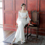 The New Light Wedding Dress Lace Temperament Word Shoulder Sen Series Super Fairy Simple Korean Bride Wedding Travel Dress HZ0517