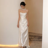 French-Style Linden Light Wedding Dress Bride Simple White Tectory Bosom Line Welcome Yarn Banquet Fishtail Dress Dress HZ0517