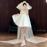French Sweet Light Wedding Dress Super Fairy Flower Morning Robe Female Bride White Fading Face High Certificate Engagement Dress Dress HZ0517