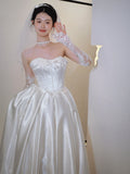 French-Style Silken Dress Simple Bride Breast Lace Out-Dress Light Niche Tail Welcome Evening Dress Dress HZ0517