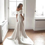 French-Style Densted-Faced Light Wedding Dress 2026 New Word Shoulder Long Tail Temperament Simple Heben Style Main Wedding Dress Woman HZ0517