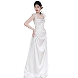French-Style Seduced Light Wedding Dress Bride's High-End Engagement Dress Banquet Temperament Certificate Small White Dress Simple Go Out Yarn HZ0517