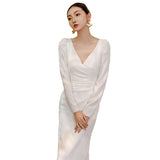 2026 New Bridal Light Wedding Dress Long Sleeves Of The Simple Temperament Famous Banquet Host Mori Evening Dress HZ0517