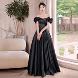 Black Word Shoulder High-End Vertebry Evening Dress Light Luxury Niche Annual Banquet Host Formal Occasion Dress Dress HZ0517