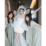 Fairy Fluffy Skirt Light Wedding Dress 2026 Spring New Breast-Shape Bride Morning Robe Princess Dress Tectored Engagement Yarn HZ0517