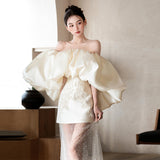French Word Shoulder Light Wedding Dress New Small Bridal Bridal Yarn Small Engagement Dress Dress HZ0517