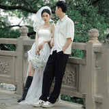 Light Wedding Fashion In Front Of The Short Drag Small White Dress Engagement Dress Female Exterior Travel HZ0517