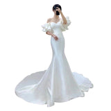 The New Southeast Asian Shopee Bride Married Elegant Waist Fish Tail Shoulder Dress HZ0517
