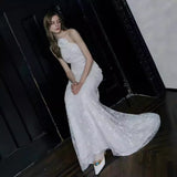 French Light Wedding Temperament Simple Fashion Fishtail Welcome Out Of The Selsen Super Fairy Lace Morning Robe Hanging Neck Dress HZ0517