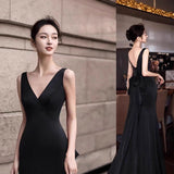 French Hepburn Black Evening Dress Dress Female Senior Sense Banquet Light Luxury Small Fishtail Temperament Twilight HZ0517