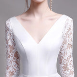 Lace Long-Sleeved Wedding Dress New Light Luxury Lint White Go Out Light Yarn V Collar Thin Welcome Dress HZ0517