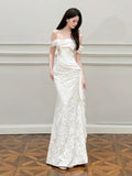 French Light Wedding Dress Simple White Shoulder Light Luxury Engagement Dress Fishtail Lace Fasci To Greet The Door HZ0517