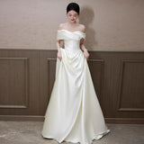 French Light Wedding Temperament Bride Retro 2026 New Door Yarn Shoulder Engagement White Dress HZ0517