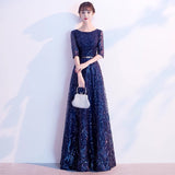 Art Exam Evening Dress Blue Female High-End Temperament High-End Host Red Song Chorus Performance Costume Adult Dress HZ0517