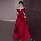 2026 New French Simple Temperament Wine Red Evening Dress Senior Sense Wedding Engagement Light Luxury Dress Dress Dress Long HZ0517