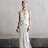 Hanging Neck Light Wedding Dress Bride 2026 New Simple French Style Seduced Temperament Bare Back White Engagement Dress Go Out Yarn HZ0517