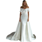 French-Style Stirling Light Wedding Dress 2026 New Word Shoulder-Tailed Temperament Simple Hepburn Style Main Wedding Dress HZ0517