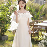 White Dress Girl A Word On The Shoulder Long Card Registration Dress Small Birthday Party Can Usually Wear HZ0517