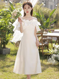White Dress Girl A Word On The Shoulder Long Card Registration Dress Small Birthday Party Can Usually Wear HZ0517