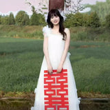 Mori Linging Slings Morning Robe Dress Super Fairy Korean Small Man Engaged Ponpong Skirt Tour Show Back White Light Wedding Dress HZ0517