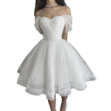 One-Word Shoulder-To-Shoulder Wedding Dress 2026 New Bridal French Niche Yarn Welcome Dress Engagement Small White Dress HZ0517