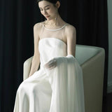 New Chinese Morning Robe Light Wedding Dress Female Wedding Dress Dress Simple French Light Wedding Dress Small White Dress HZ0517