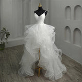 The New Front And Short Long And Light Wedding Bridal Temperament Simple Super Fairy Dream Travel Shoot Out Yarn Depth V Sexy Dress HZ0517
